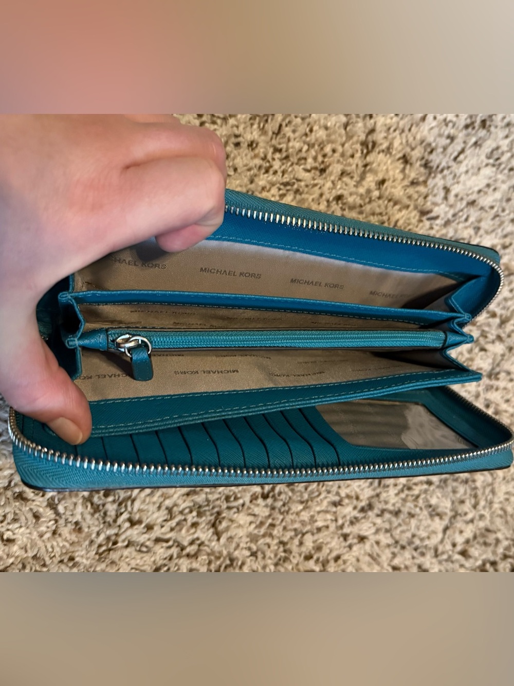 MICHAEL KORS Teal Zip-Around Wallet - Picture 6 of 6